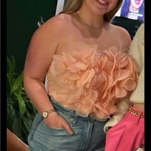 Anthropologie Peachy Pink 3-D Floral Feather Bustier Top size medium-stunning!